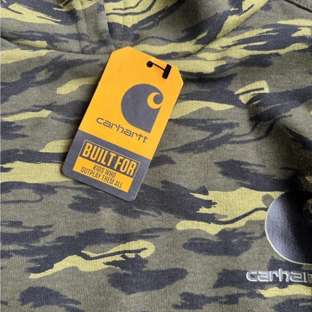NWT- Carhartt Boys Camo Hoodie Graphic Long Sleeve Sweatshirt Logo Size L 14/16